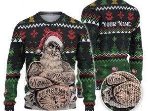 Custom Funny Holiday Big Fat Tatoo Santa Ugly Christmas Sweater - Image 1
