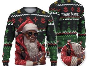 Custom Funny Holiday Black Gangsta Santa Ugly Christmas Sweater - Image 1