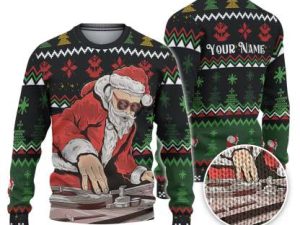 Custom Funny Holiday Dj Santa Ugly Christmas Sweater - Image 1