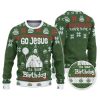 Custom Funny Holiday Happy Jesus Birthday Green And Red Ugly Christmas Sweater - Image 1