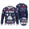 Custom Funny Holiday Happy Jesus Birthday Navy Ugly Christmas Sweater - Image 1