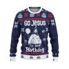 Custom Funny Holiday Happy Jesus Birthday Navy Ugly Christmas Sweater - Image 2
