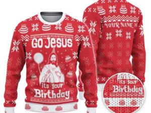 Custom Funny Holiday Happy Jesus Birthday Red Ugly Christmas Sweater - Image 1