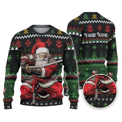 custom funny holiday japan samurai santa ugly christmas sweater 1 Custom Funny Holiday Japan Samurai Santa Ugly Christmas Sweater - Image 1
