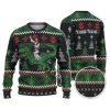 Custom Funny Holiday Jesus Riding Dinosaur Ugly Christmas Sweater - Image 1