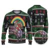 Custom Funny Holiday Rainbow Santa Dinosaur T Rex Ugly Christmas Sweater - Image 1