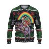 Custom Funny Holiday Rainbow Santa Dinosaur T Rex Ugly Christmas Sweater - Image 2