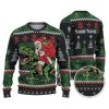 Custom Funny Holiday Santa Riding Dinosaur Ugly Christmas Sweater - Image 1
