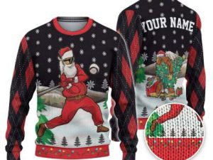 Custom Funny Holiday Santa Sport Baseball Ugly Christmas Sweater - Image 1