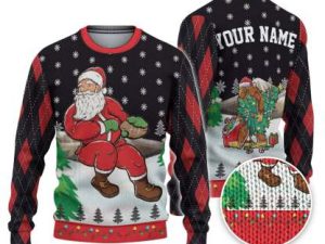 Custom Funny Holiday Santa Sport Football Ugly Christmas Sweater - Image 1