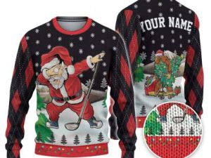 Custom Funny Holiday Santa Sport Golf Ugly Christmas Sweater - Image 1