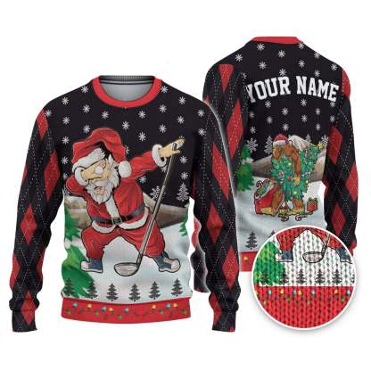 custom funny holiday santa sport golf ugly christmas sweater 1 Custom Funny Holiday Santa Sport Golf Ugly Christmas Sweater - Image 1