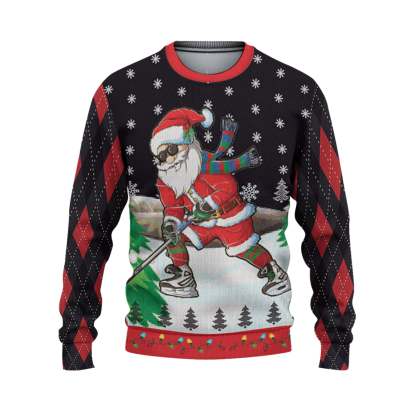 custom funny holiday santa sport hockey ugly christmas sweater 2 Custom Funny Holiday Santa Sport Hockey Ugly Christmas Sweater - Image 2