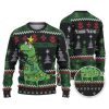 Custom Funny Holiday Silly Face Dinosaur T Rex Ugly Christmas Sweater - Image 1