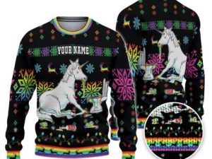 Custom Funny Holiday Unicorn Drunk Sober Ugly Christmas Sweater - Image 1