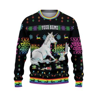 custom funny holiday unicorn drunk sober ugly christmas sweater 2 Custom Funny Holiday Unicorn Drunk Sober Ugly Christmas Sweater - Image 2