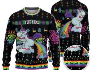 Custom Funny Holiday Unicorn Release Rainbow Ugly Christmas Sweater - Image 1