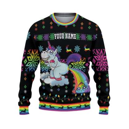 custom funny holiday unicorn release rainbow ugly christmas sweater 2 Custom Funny Holiday Unicorn Release Rainbow Ugly Christmas Sweater - Image 2