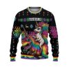 Custom Funny Holiday Unicorn Riding T Rex Ugly Christmas Sweater - Image 2