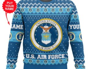 Custom Name Us Air Force Ugly Christmas Sweater - Image 1