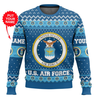 custom name us air force ugly christmas sweater 1 Custom Name Us Air Force Ugly Christmas Sweater - Image 1