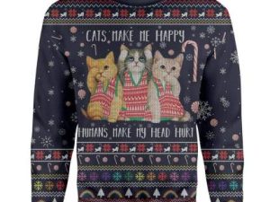 Custom Ugly Cat Christmas Sweater Holiday Gift - Image 1