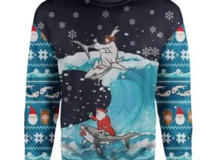 Custom Ugly Jesus And Santa Christmas Sweater Holiday Gift - Image 1
