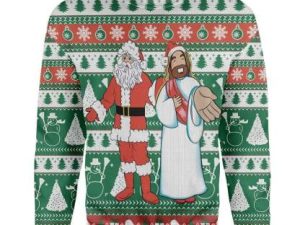 Custom Ugly Santa And Jesus Christmas Sweater - Image 1