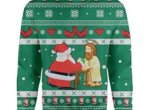 Custom Ugly Santa And Jesus Christmas Sweater Holiday Gift - Image 1