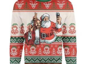 Custom Ugly Santa And Jesus Christmas Sweater With Full Size - Image 1