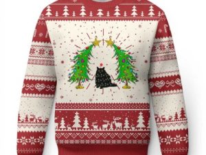 Cute Cat Ugly Christmas Sweater Kitty Cat Lover Xmas Tree Lights - Image 1