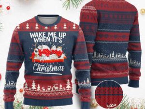Cute Cat Wake Me Up When Its Christmas Chillin Ugly Christmas Sweater - Image 1