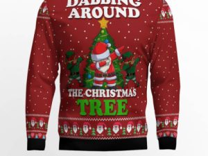 Dabbing Around The Christmas Tree Santa Claus And Goblin Ugly Christmas Sweater - Image 1