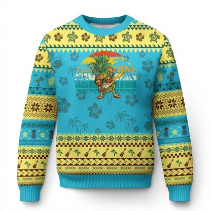 dabbing pineapple christmas tree lights ugly christmas sweater 1 Dabbing Pineapple Christmas Tree Lights Ugly Christmas Sweater - Image 1