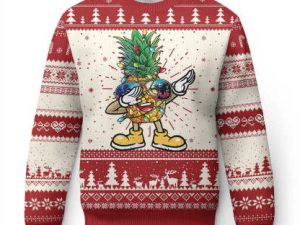 Dabbing Pineapple Christmas Tree Lights Xmas Sunglasses Ugly Christmas Sweater - Image 1