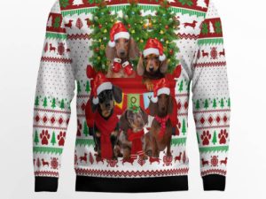 Dachshund Red Truck Ugly Christmas Sweater - Image 1