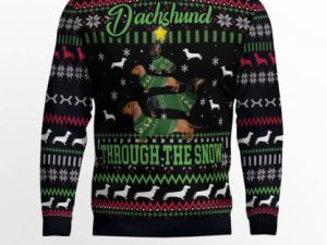 Dachshund Through Snow Christmas Ugly Christmas Sweater - Image 1