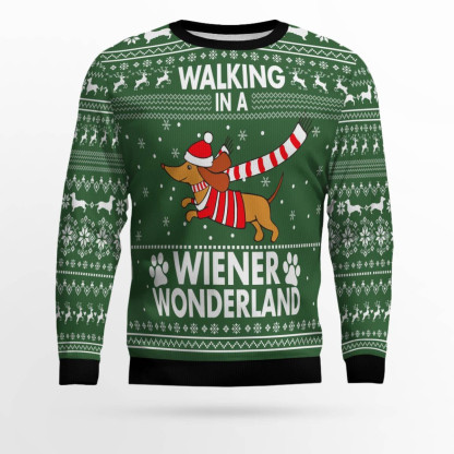 dachshund weiner wonderland ugly christmas sweater 1 Dachshund Weiner Wonderland Ugly Christmas Sweater - Image 1