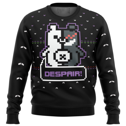 danganronpa monokuma despair ugly christmas sweater 1 Danganronpa Monokuma Despair Ugly Christmas Sweater - Image 1