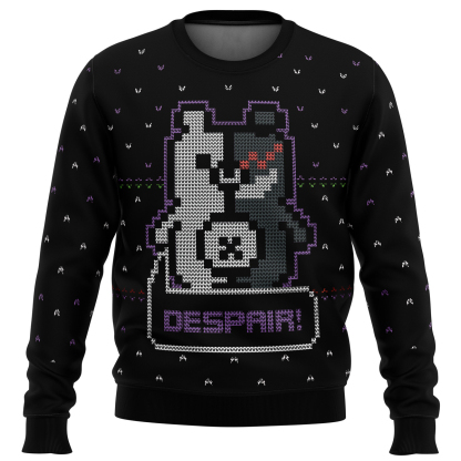 danganronpa monokuma despair ugly christmas sweater holiday gift 1 Danganronpa Monokuma Despair Ugly Christmas Sweater Holiday Gift - Image 1