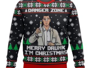 Danger Zone Merry Drunk I Christmas Archer Ugly Christmas Sweater - Image 1