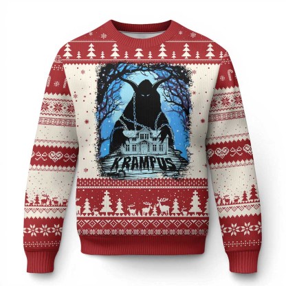 dark gothic christmas krampus ugly christmas sweater 1 Dark Gothic Christmas Krampus Ugly Christmas Sweater - Image 1