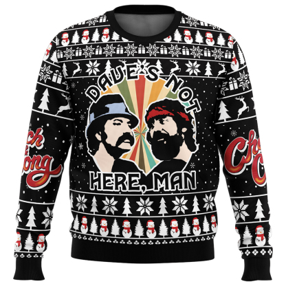 daves not here man cheech and chong ugly christmas sweater 1 Daves Not Here Man Cheech And Chong Ugly Christmas Sweater - Image 1