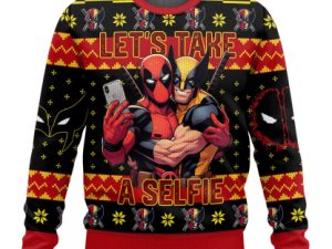 Deadpool And Wolverine Lets Take A Selfie Ugly Christmas Sweater - Image 1