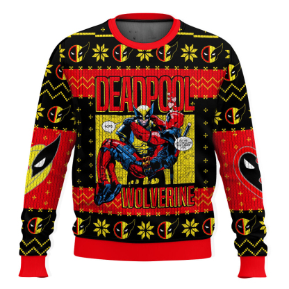 deadpool and wolverine ugly christmas sweater 1 Deadpool And Wolverine Ugly Christmas Sweater - Image 1