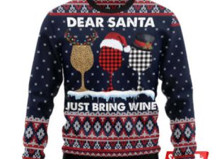 Dear Santa Just Bring Wine Ugly Christmas Sweaters - Image 1
