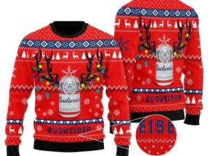Deer Budweiser Ugly Christmas Sweater - Image 1