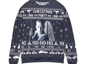 Die Hard Yippee Ki Yay Christmas Party Snowflake Pattern Ugly Christmas Sweater - Image 1