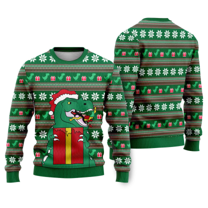 dinasour funny ugly christmas sweater 1 Dinasour Funny Ugly Christmas Sweater - Image 1