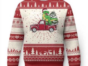 Dinosaur Christmas Tree Ugly Christmas Sweater Merry Rexmas - Image 1